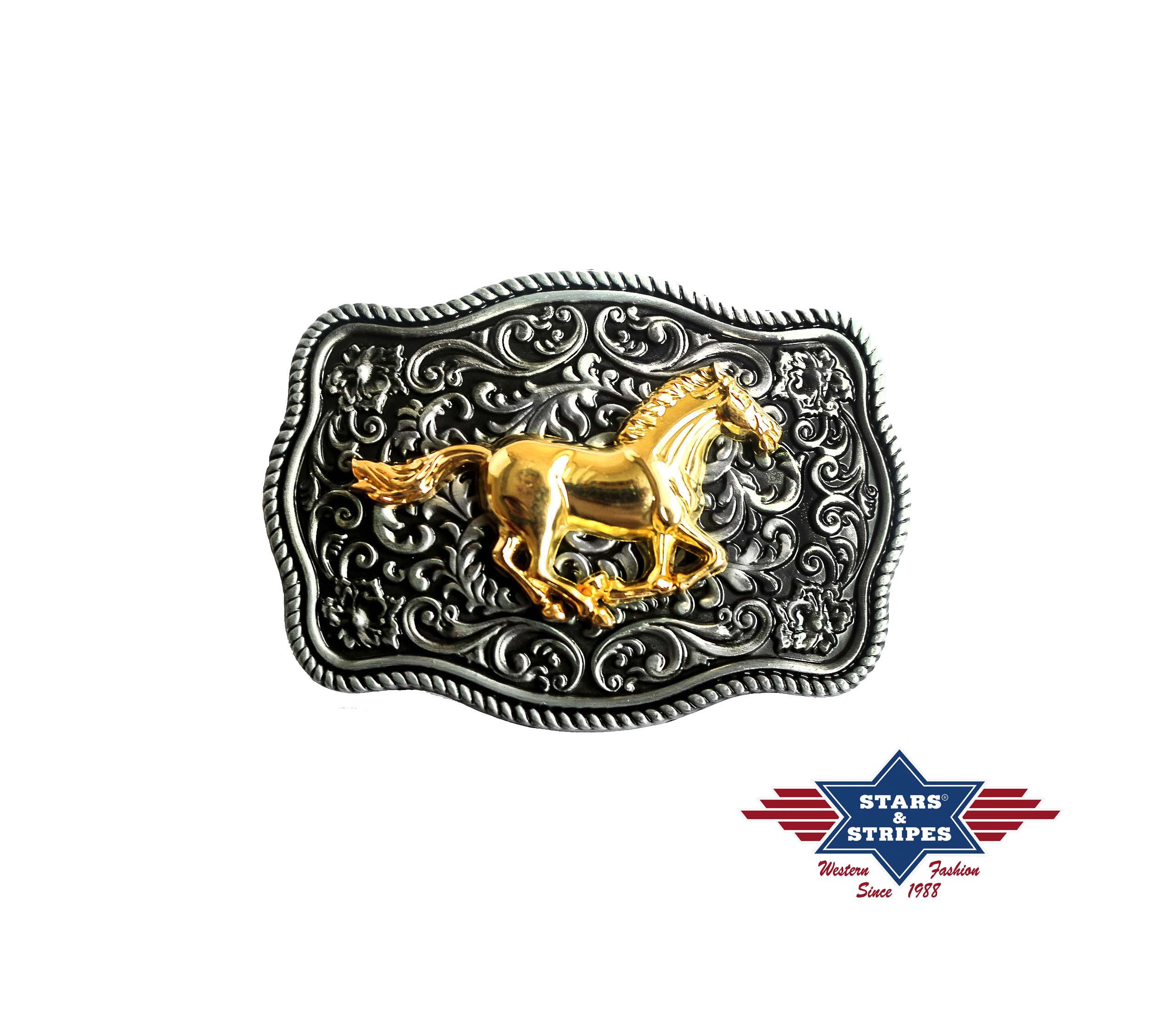 Westernbuckle belt buckle golden horse