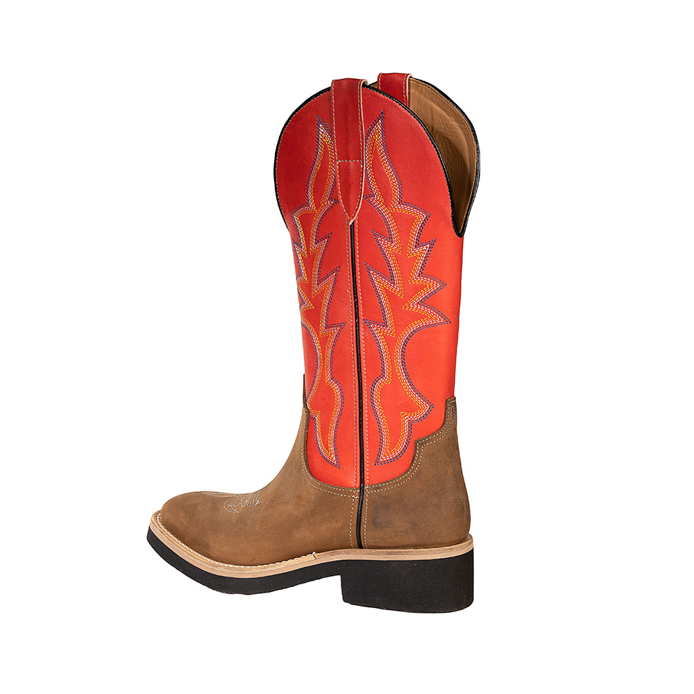 Cowboy boots in oiled calfskin, brown with red shaft