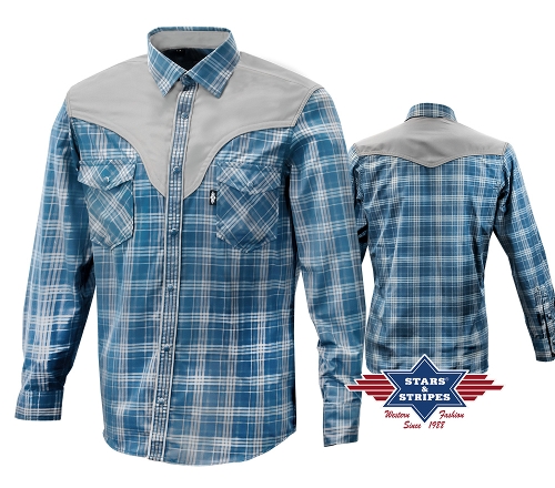 Western shirt A-14 men, blue plaid