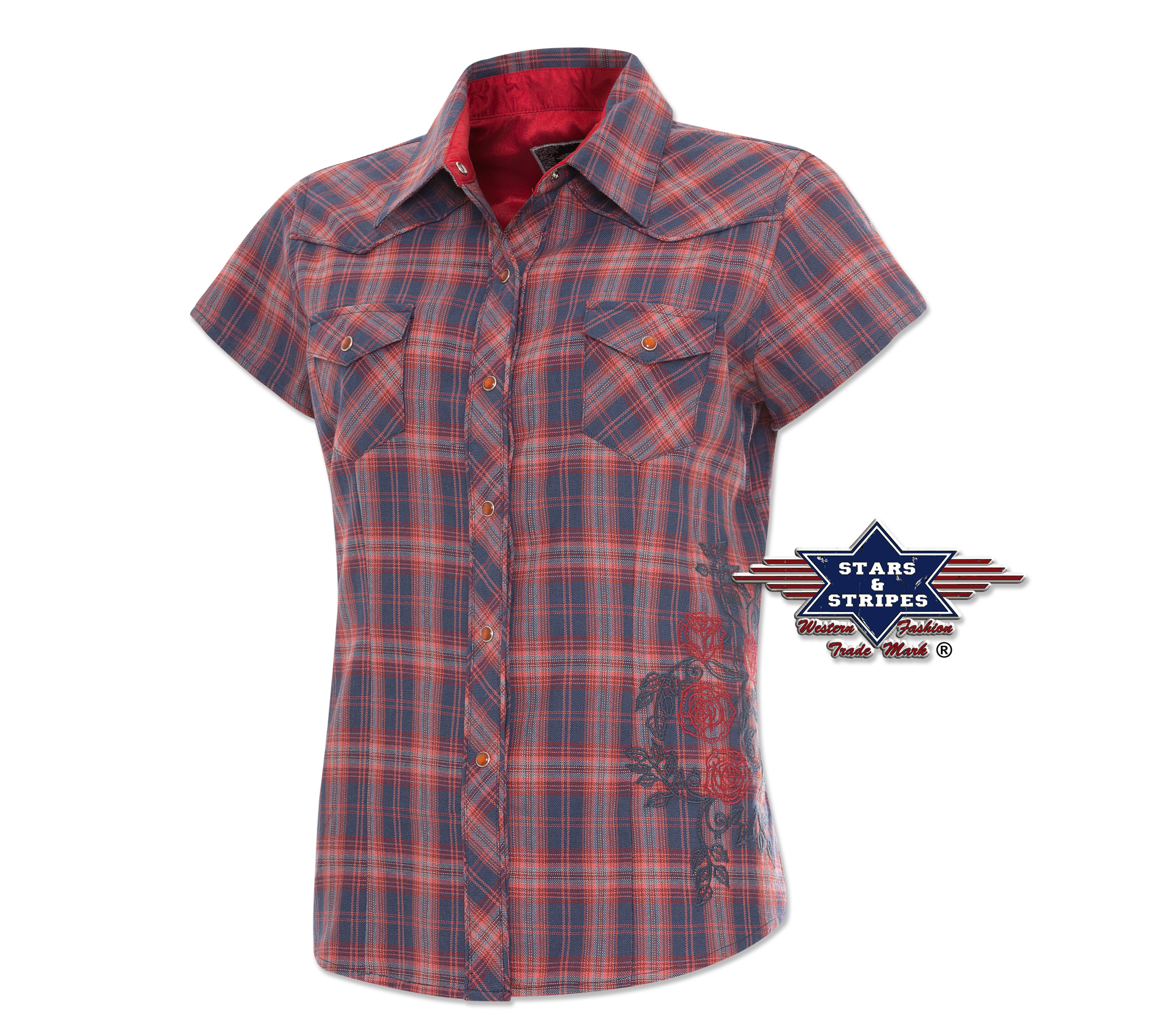 Western blouse SEDONA ladies, blue-checked