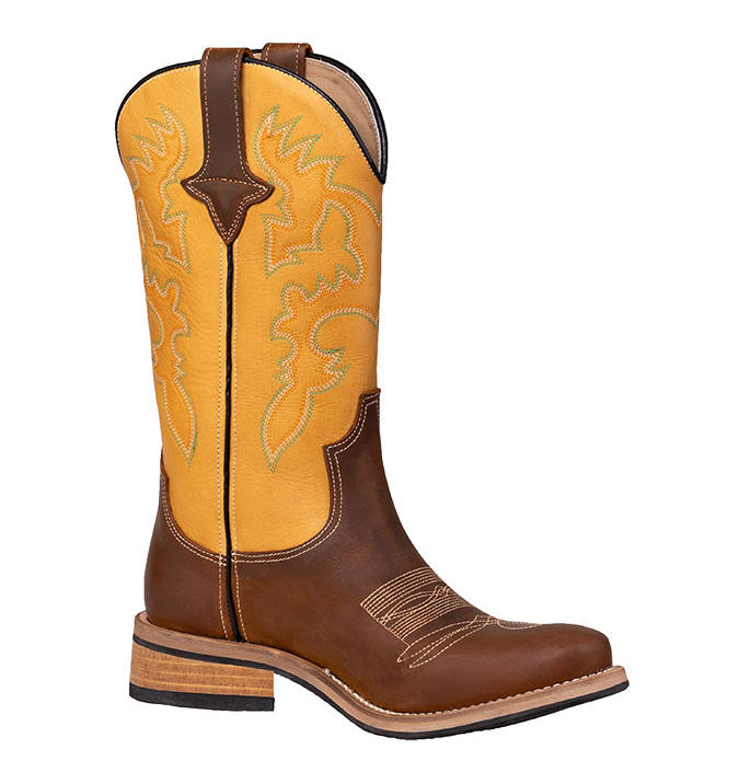 Cowboy boots made from oiled calfskin, brown-yellow