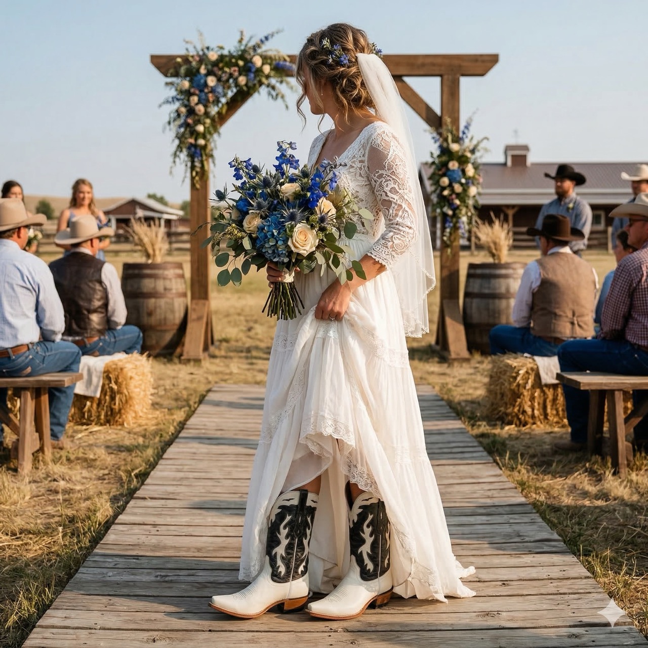 Kovbojské boty pro ženy LF1626E, Silver Oaks, bílá/modrá