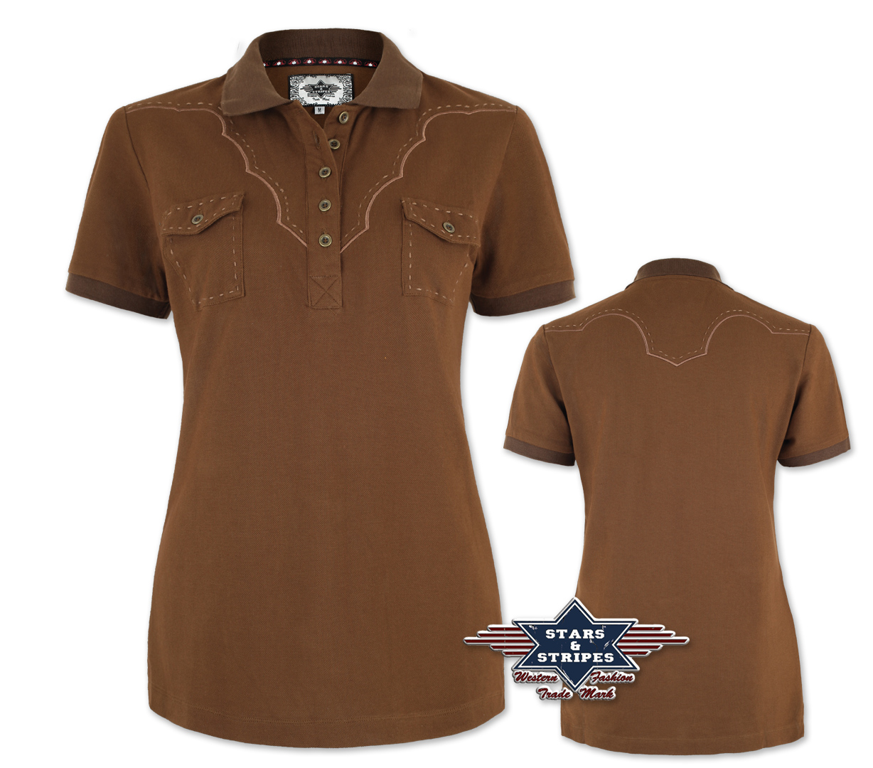 Western shirt LEAH, ladies polo shirt, brown