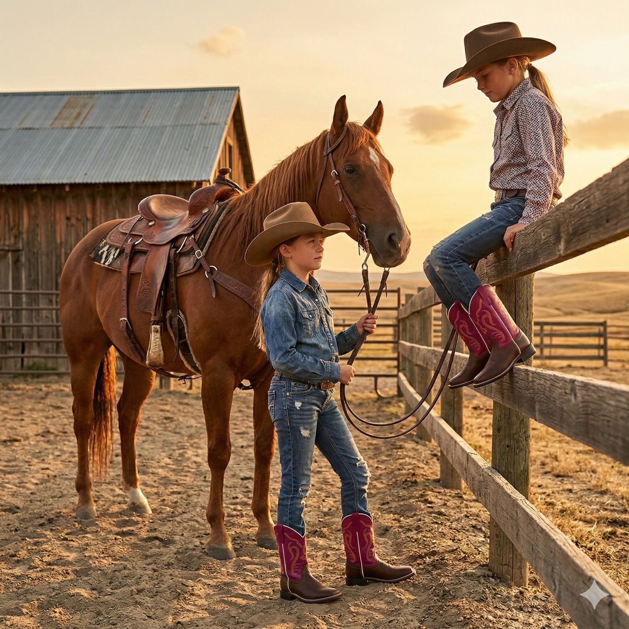 Cowboy boots for children BSC1851, pink-brown