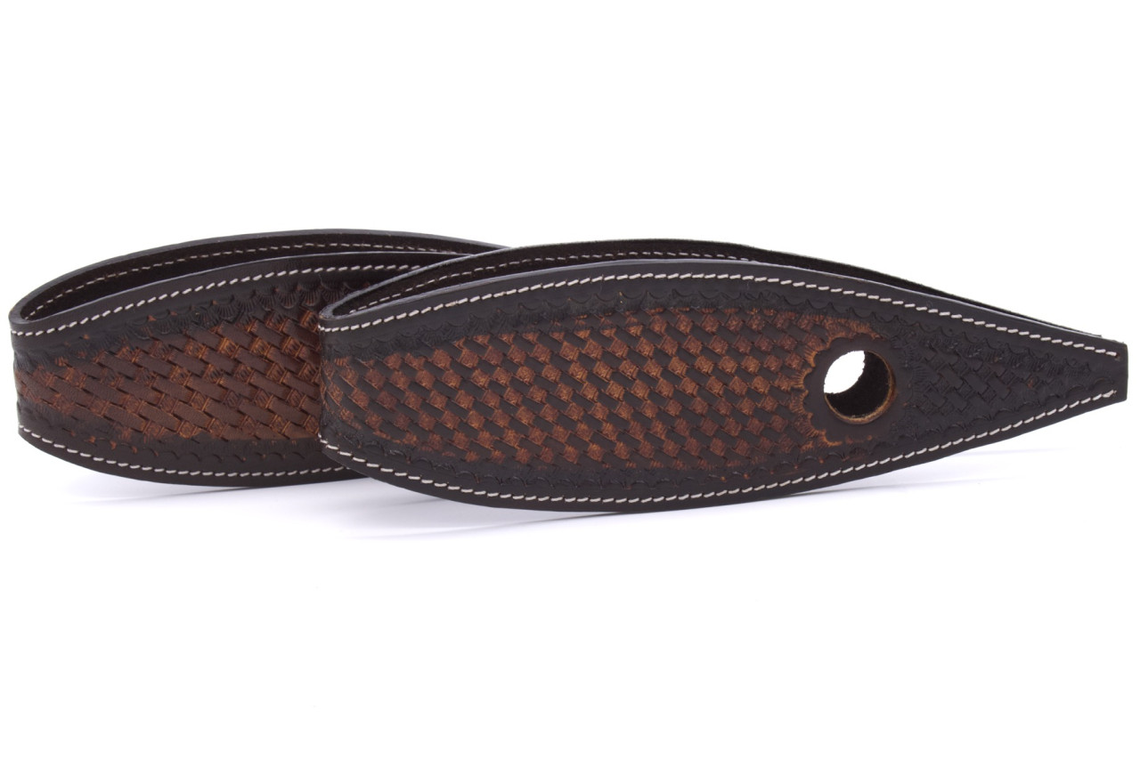 Leather slobber bars, slobber straps with a wickerwork pattern, dark brown