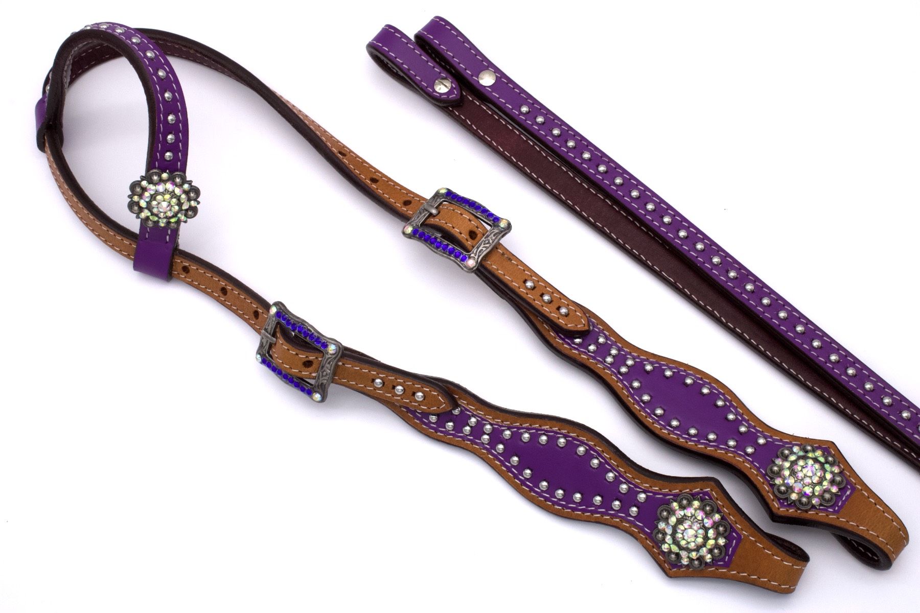 Einohr Westerntrense lila mit klaren Conchos inkl. Züg