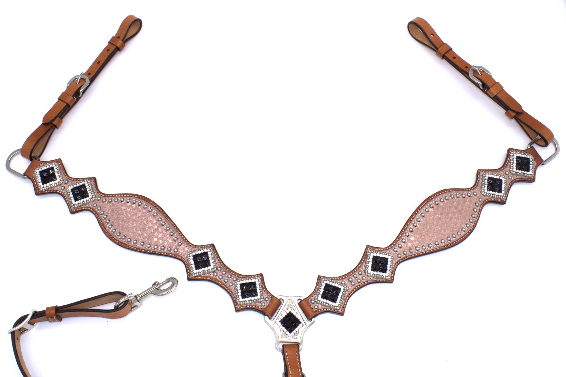 Glitzer Western Vorderzeug, pink, pinkblaue Conchos