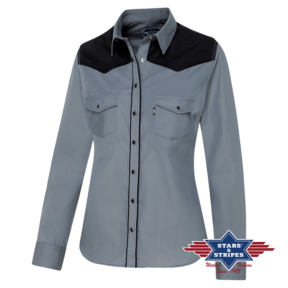 Western blouse A-20, long sleeve, gray