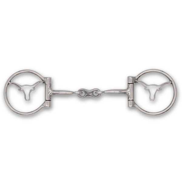 Westerngebiss D-Ring Wassertrense doppelt gebrochen mit Longhorn-Motiv 12,5 cm