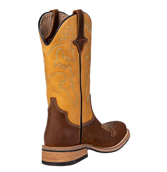 Oiled calfskin cowboy boots, brown-yellow