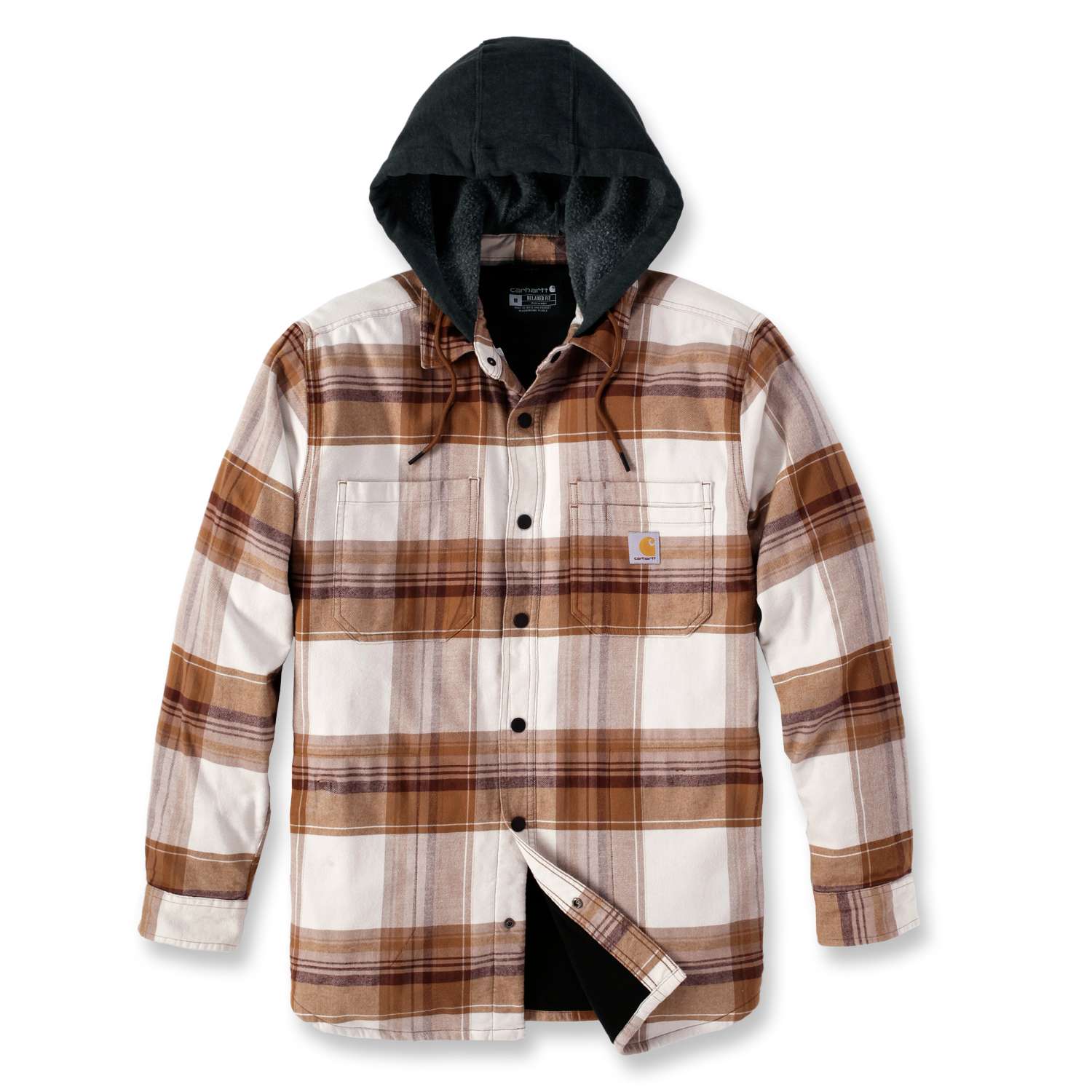 Checked shirt jacket with fleece lining and hood