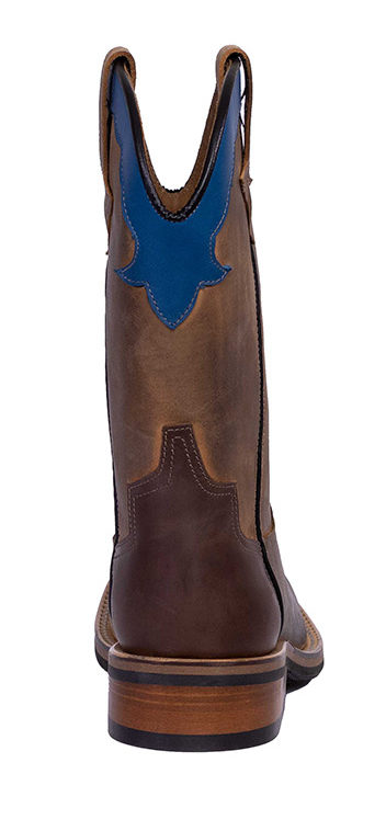 Oiled calfskin cowboy boots, brown with blue insert