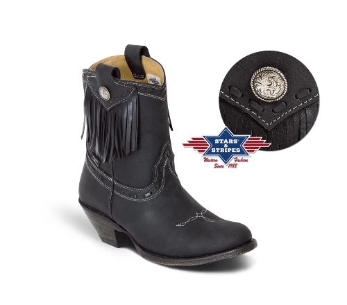 Cowboystiefel Damen mit Fransen, schwarz