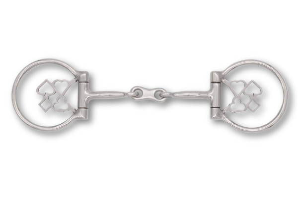 Westernový kousek D-kroužek vodní snaffle dvojitý lomený s motivem pokeru 12,5 cm