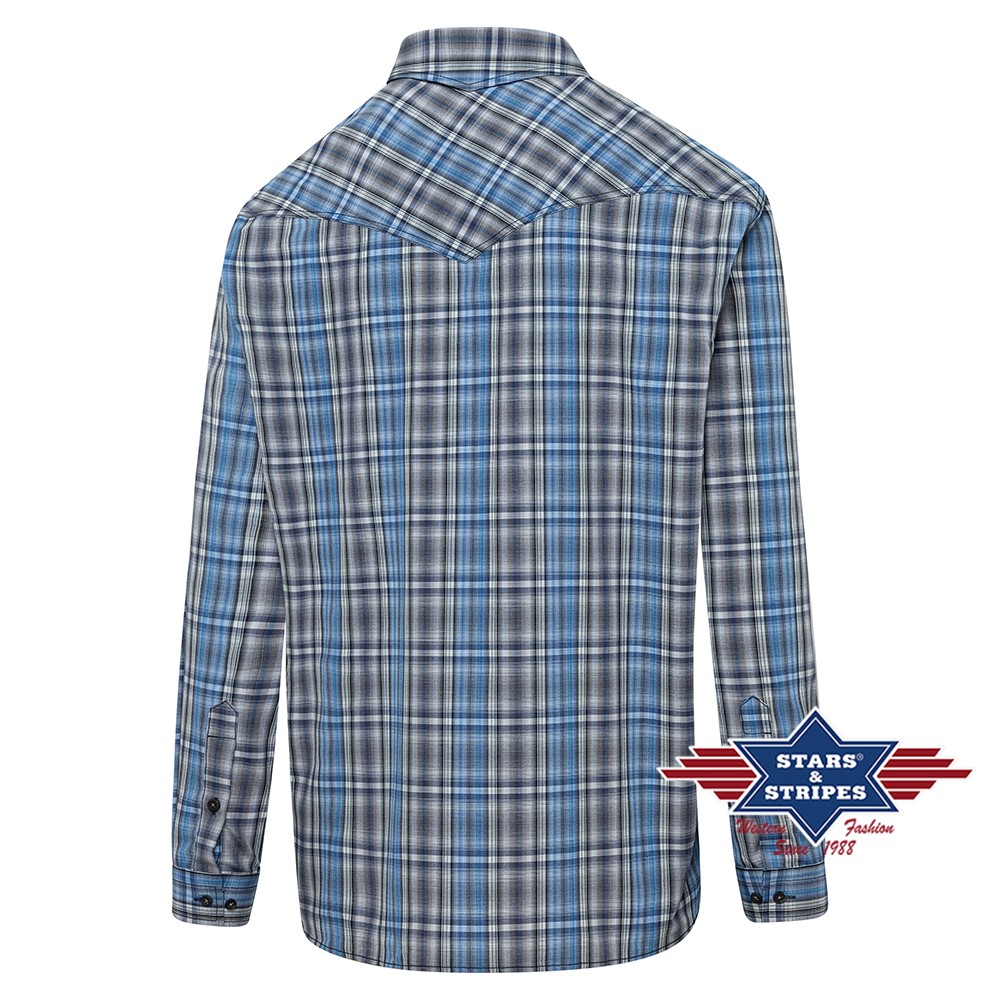 Western shirt Y-01, blue-grey checkered
