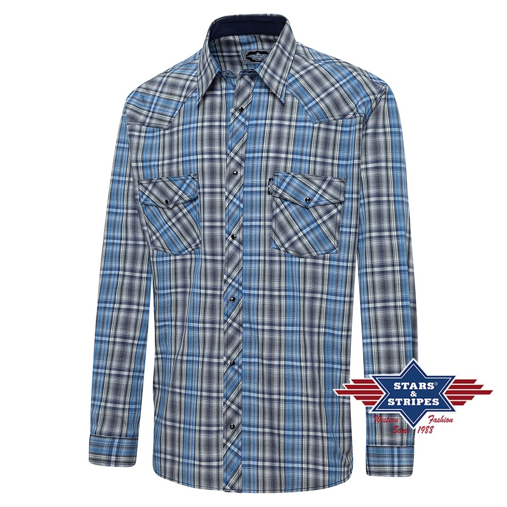 Western shirt Y-01, blue-grey checkered