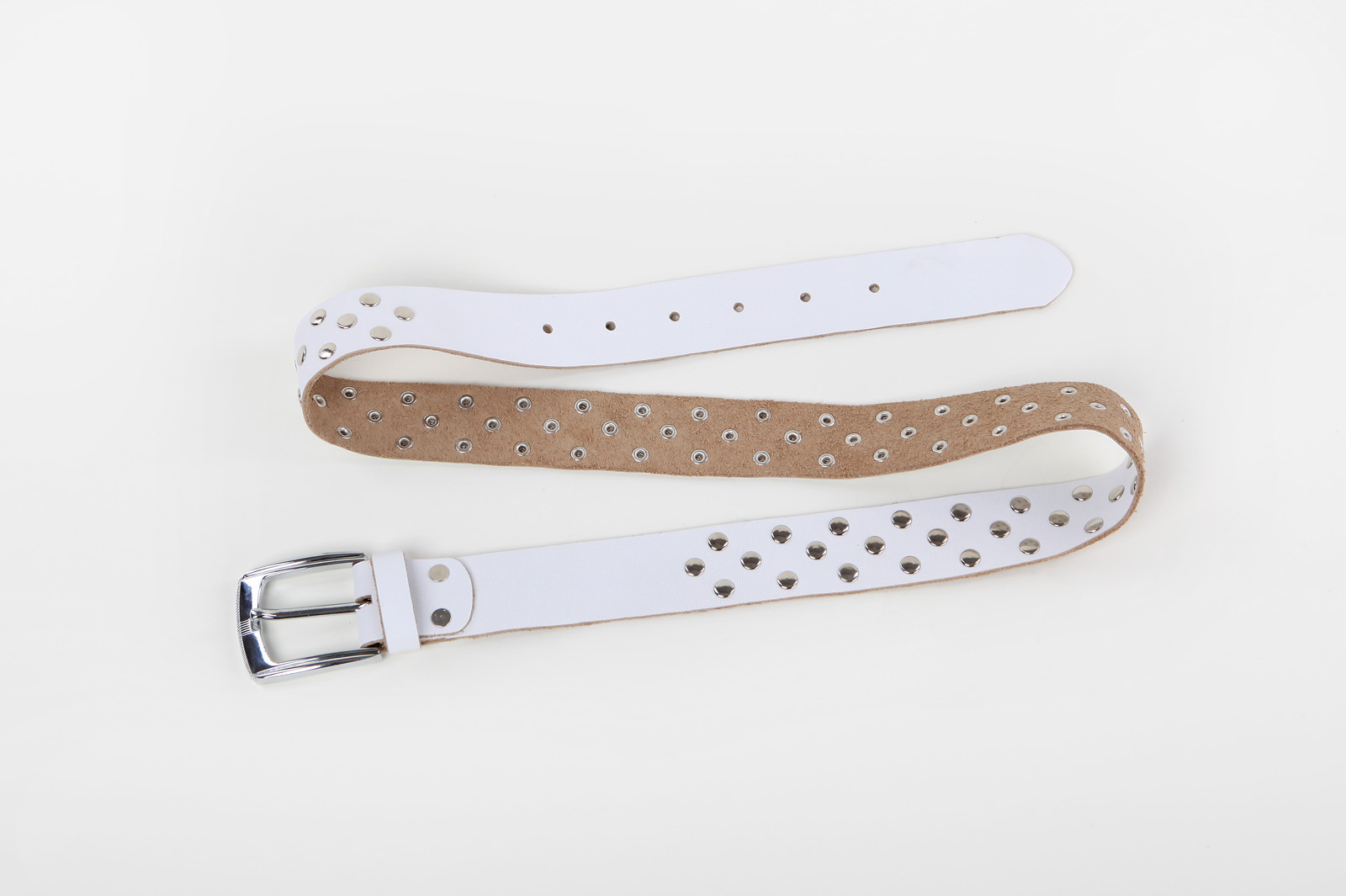 Leather belt white, with large rivets