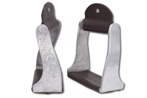 Gedrehte twisted Westernsteigbügel Aluminium, punziert, graviert mit Blumenmuster