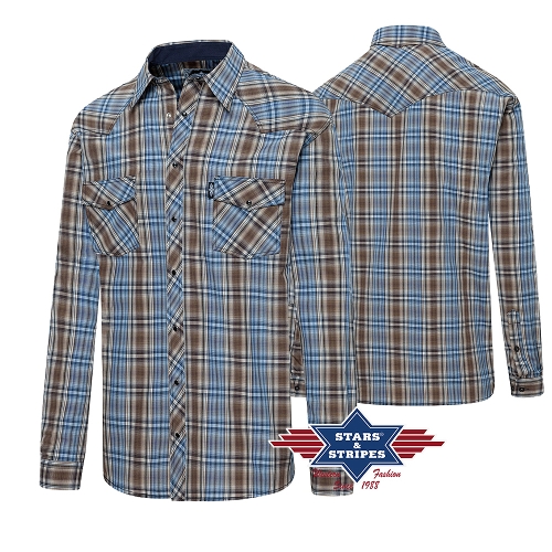 Western shirt Y-05, brown-blue checkered