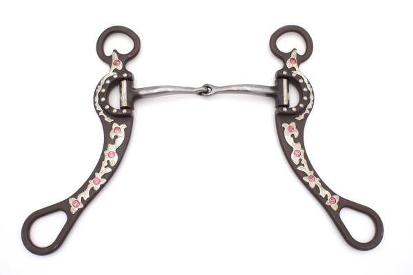 Show Snaffle Bit mit Shanks mit Strasssteinen, pink, einfach gebrochen 12,5 cm