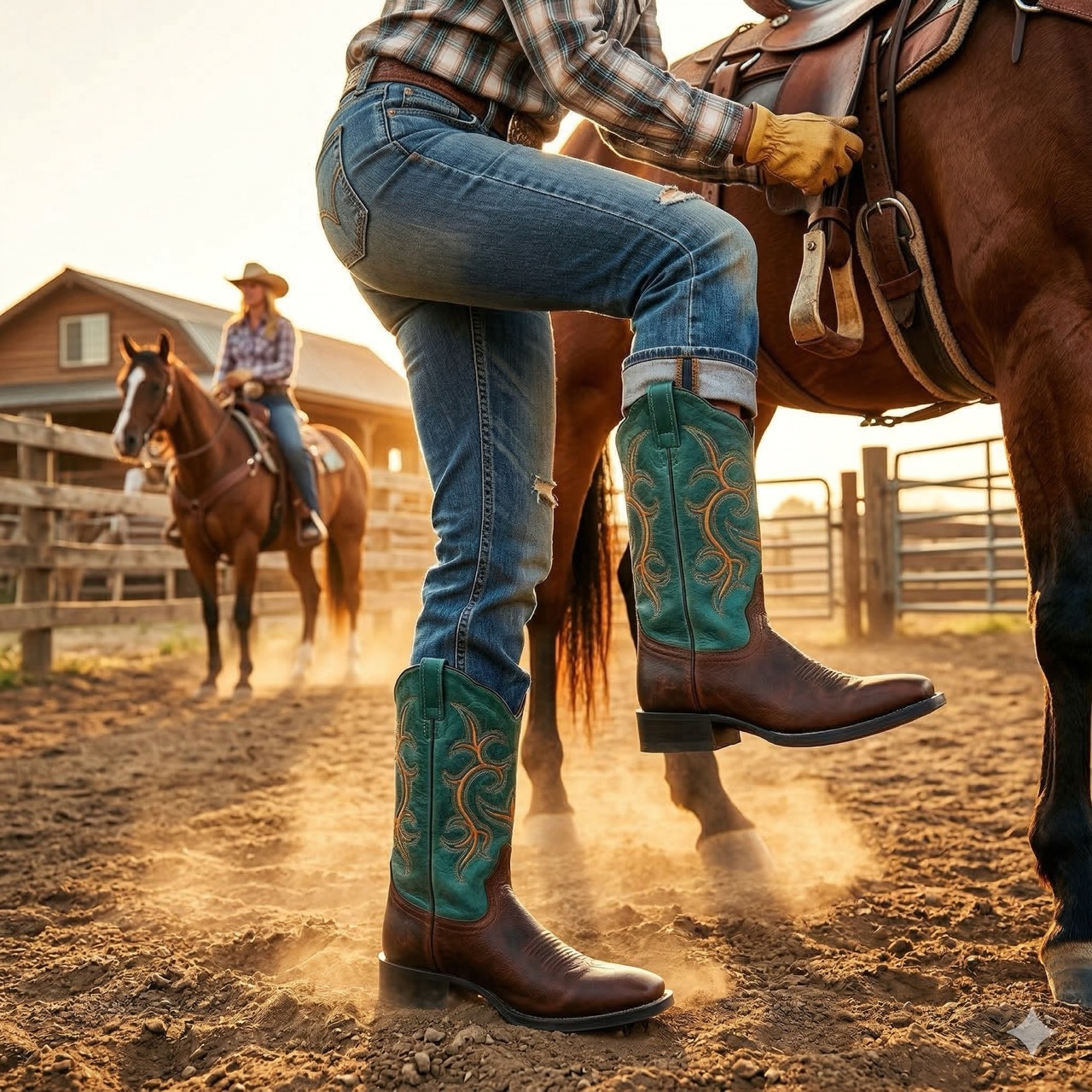 Cowboystiefel Damen 18127E, braun-türkis