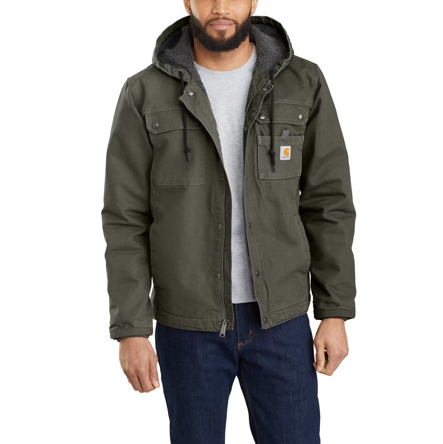 Carhartt 100% Baumwolle Duck Jacke Mit Kapuze Und Warmem Futter