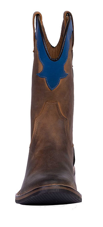 Oiled calfskin cowboy boots, brown with blue insert