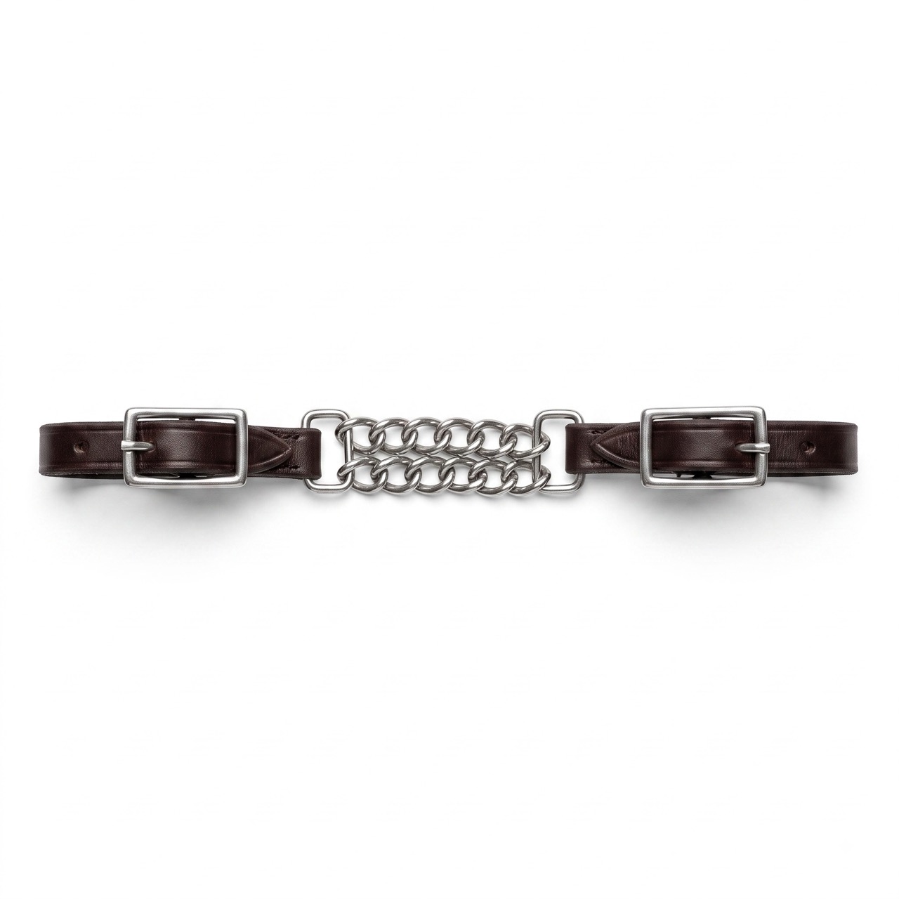 Kinnkette schmal doppelt, Leder, dunkelbraun