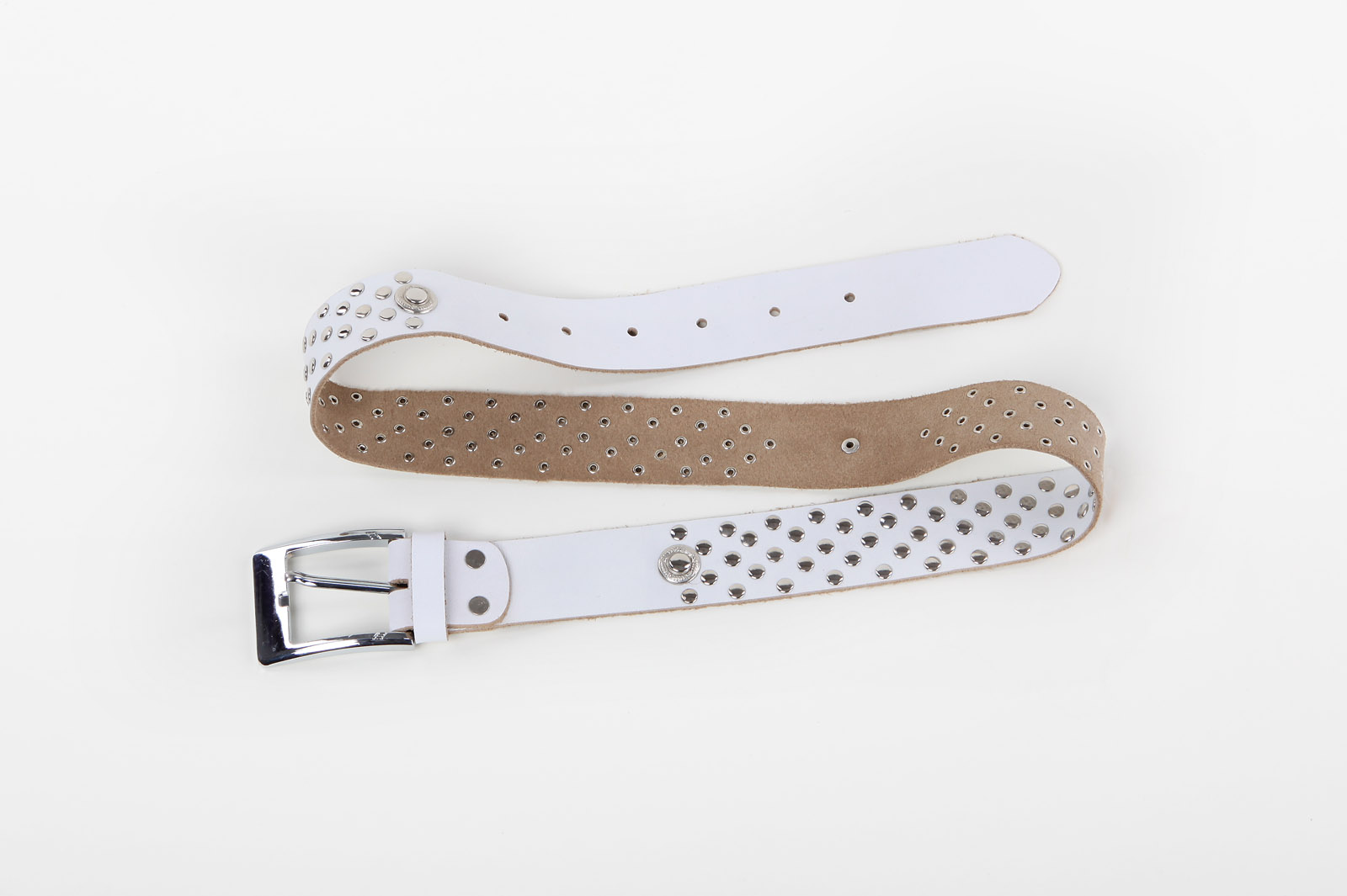 Leather belt white, with rivets