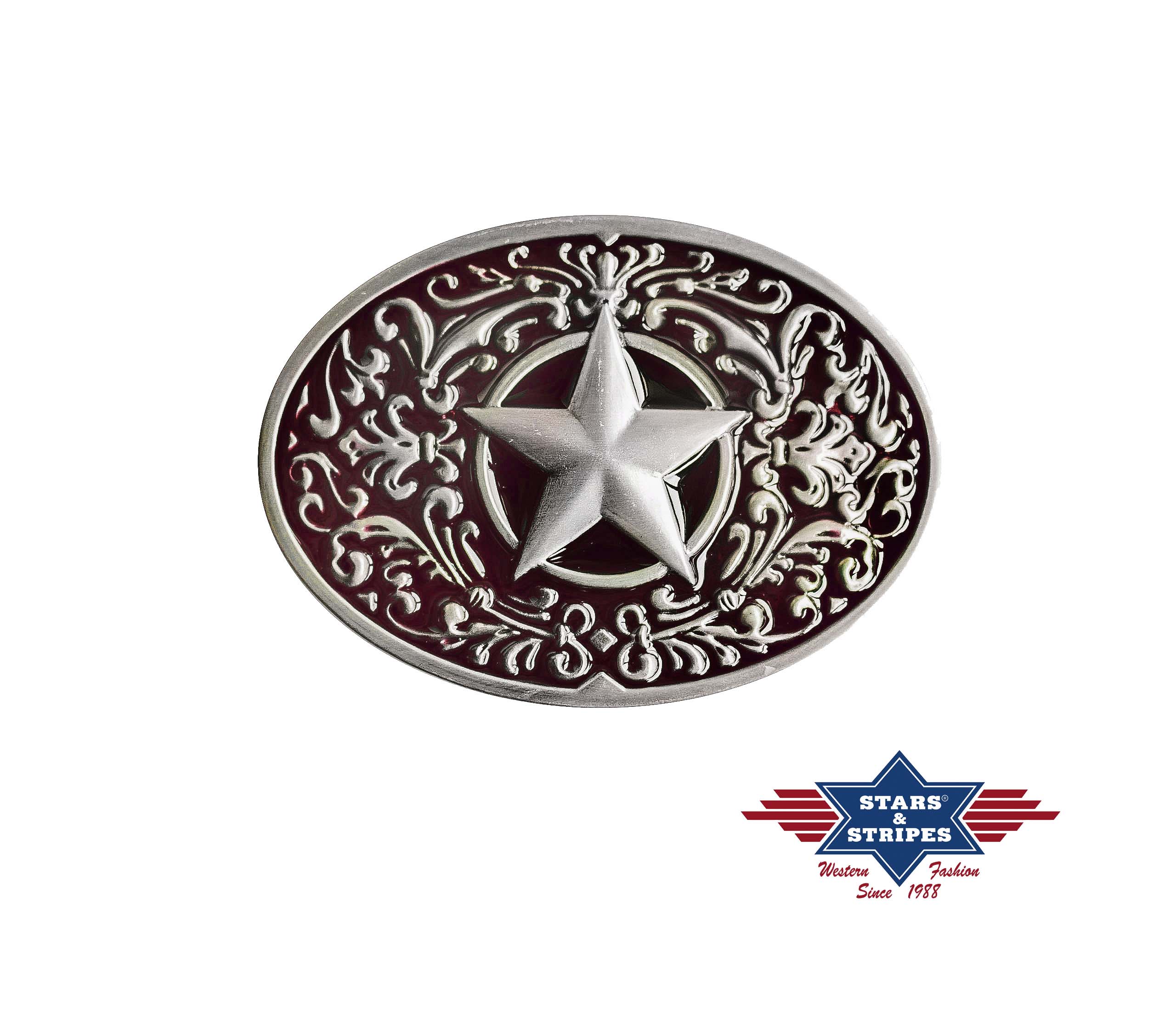 Westernbuckle Gürtelschnalle Stern mit schwarzem Hintergrund