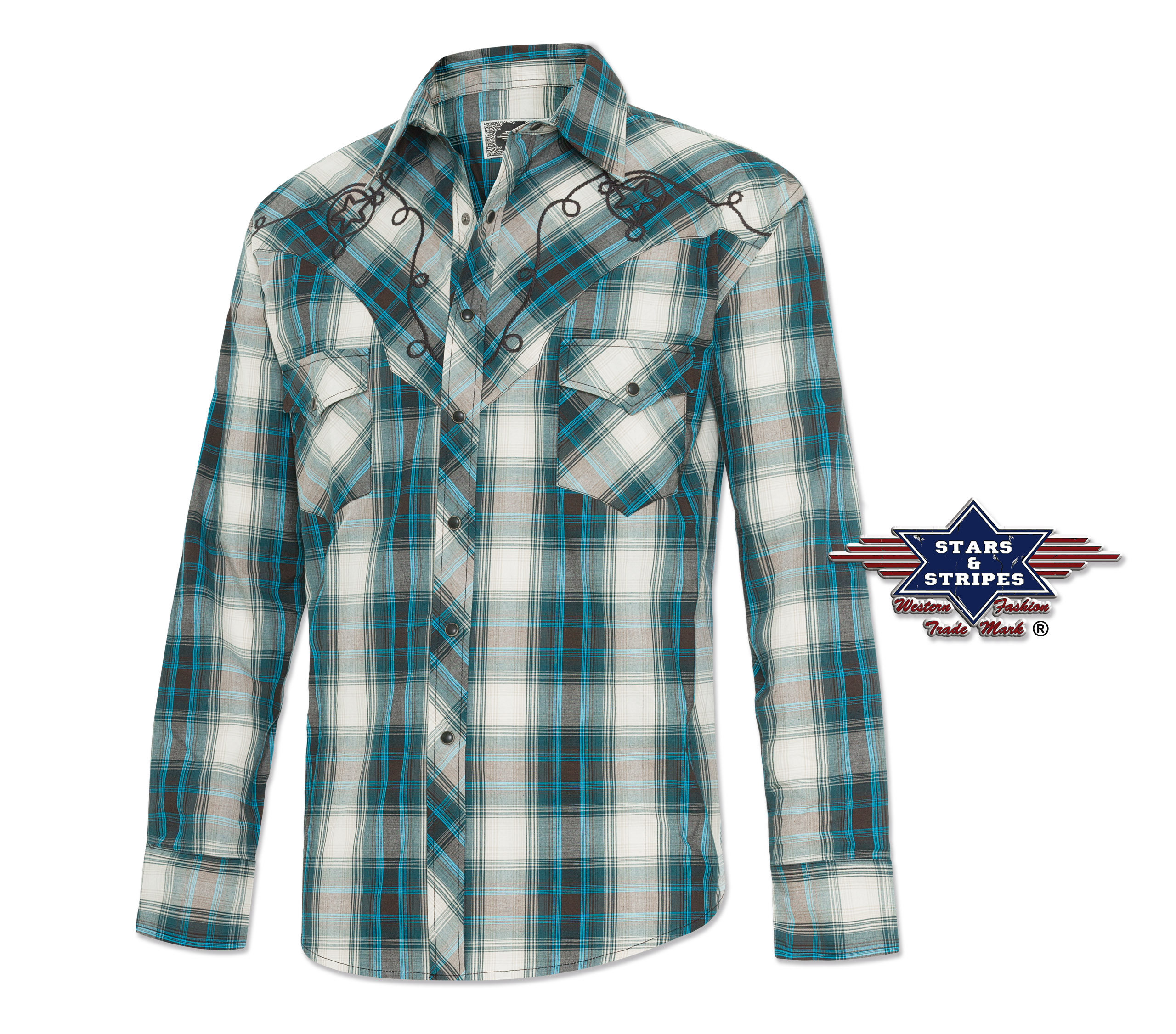 Western shirt JEFF BLUE men, chequered