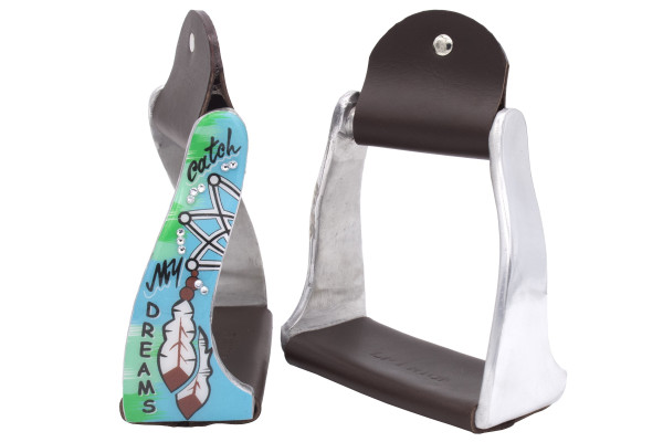 Twisted western stirrups aluminium, spring design, turquoise