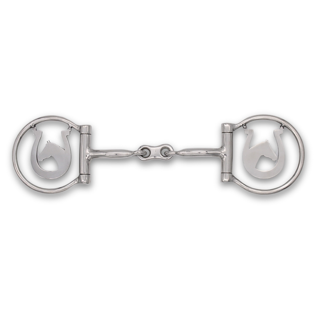 Westerngebiss D-Ring Wassertrense doppelt gebrochen mit Pferdekopf-Motiv  12,5 cm