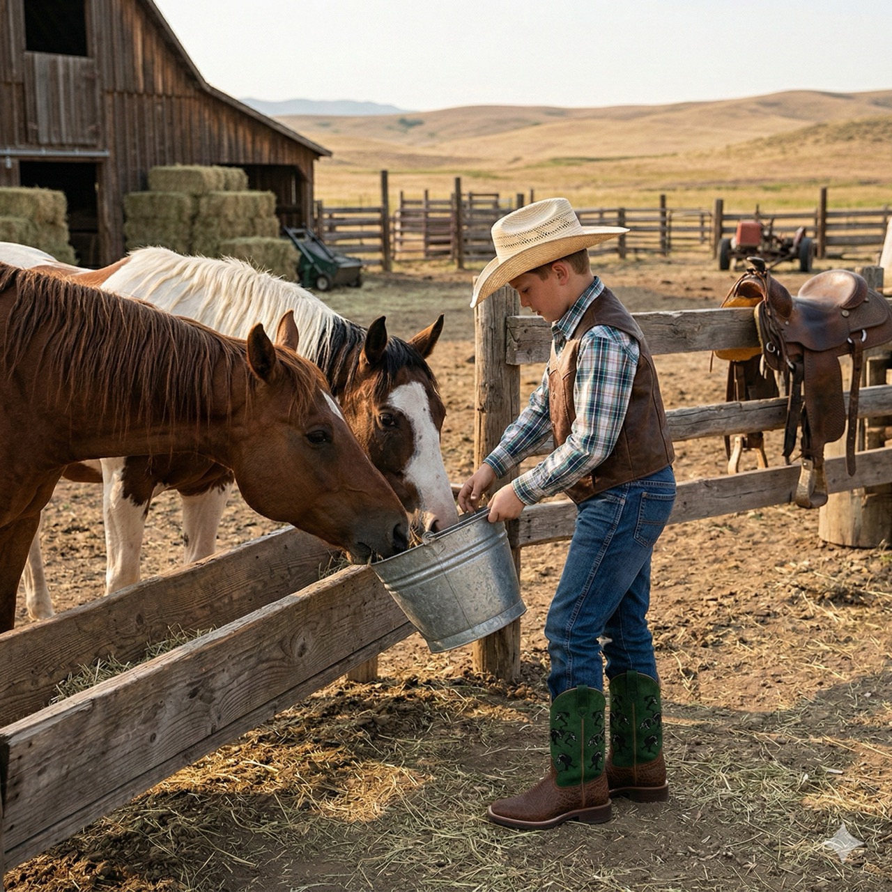 Cowboy boots for children BSC1929, green with horse motif