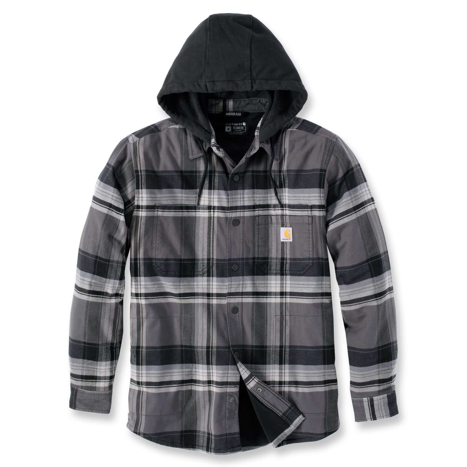 Checked shirt jacket with fleece lining and hood