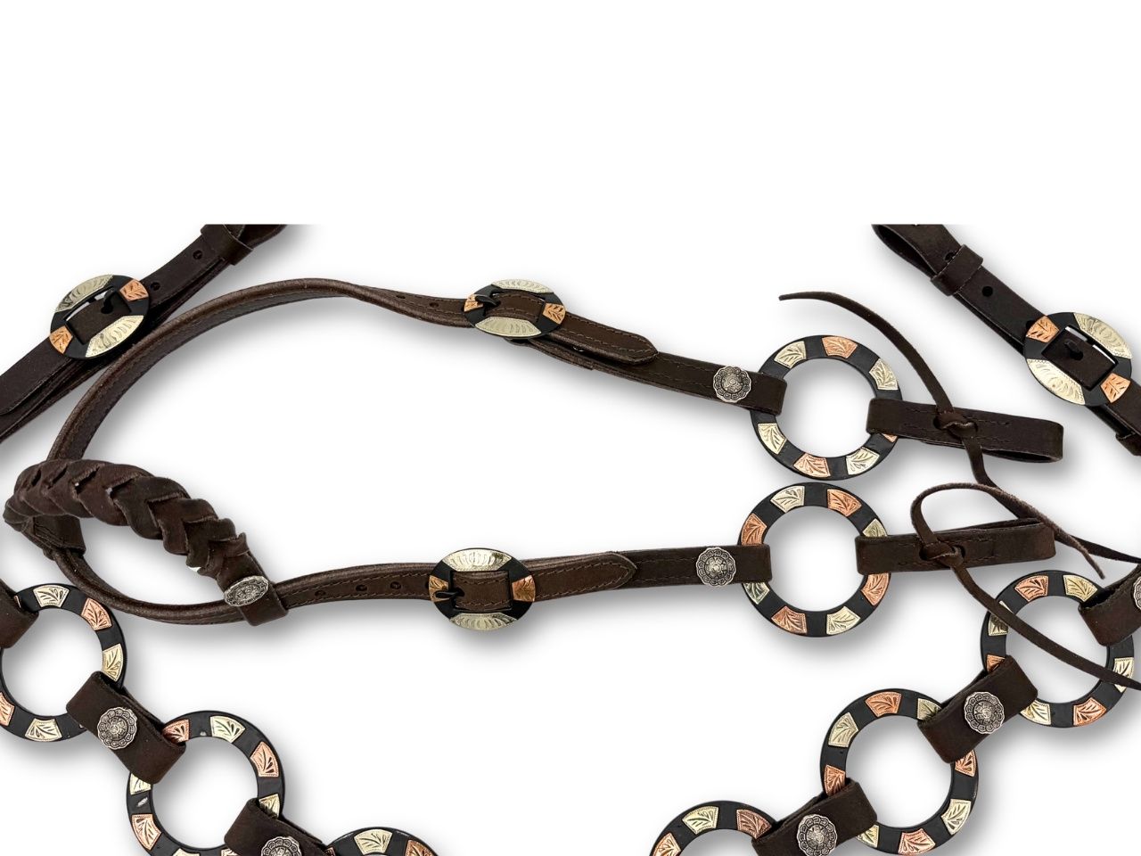 Einohr Westernset dunkelbraun aus Westerntrense und Vorderzeug mit Ringen