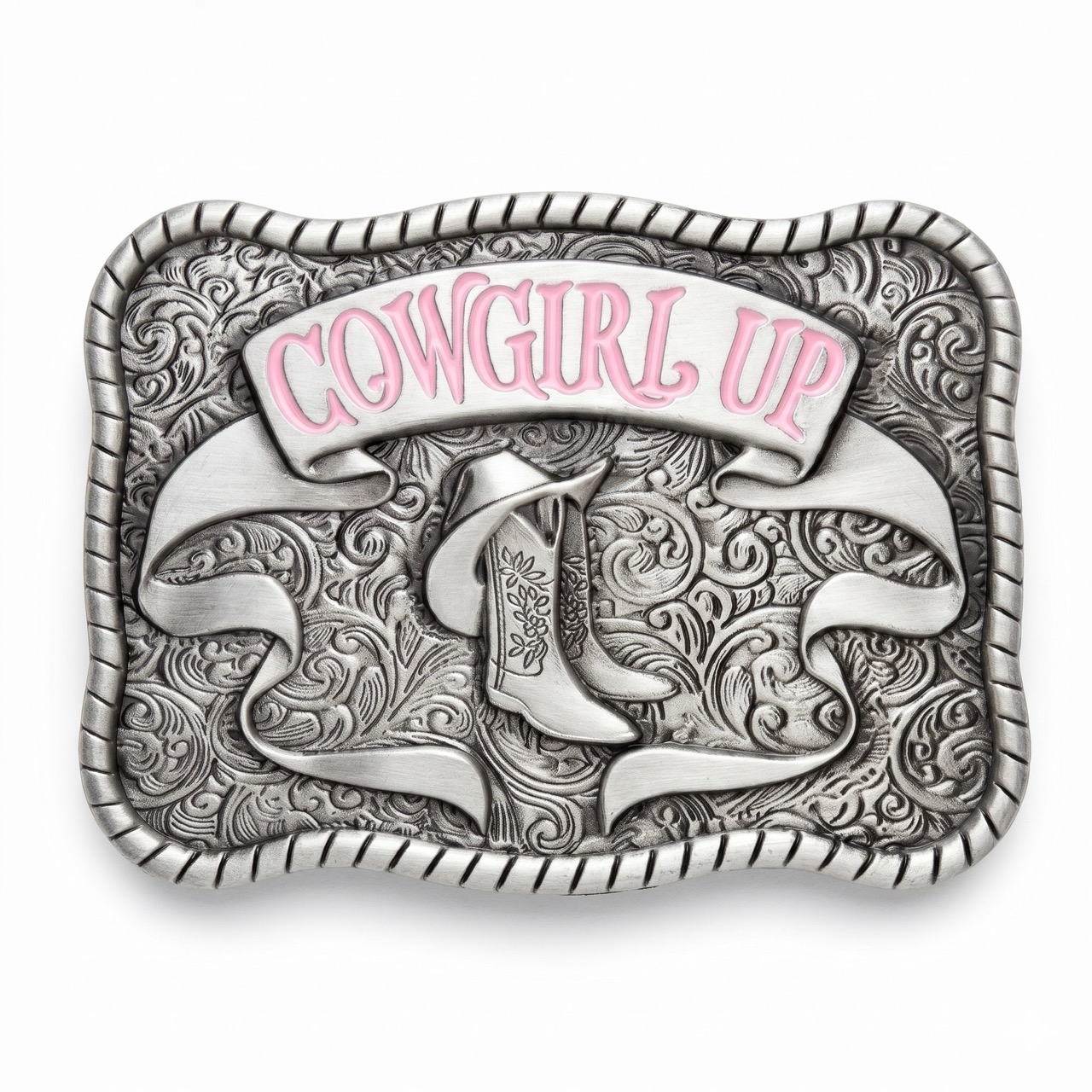 Westernová spona "Cowgirl Up", stříbrná s růžovou barvou