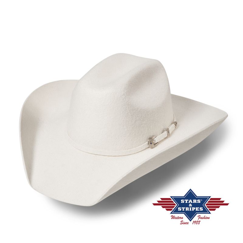 Chapeau De Cowboy Wyoming Silverbelly STARS & STRIPES - Blanc, Taille 54, Style Western Authentique
